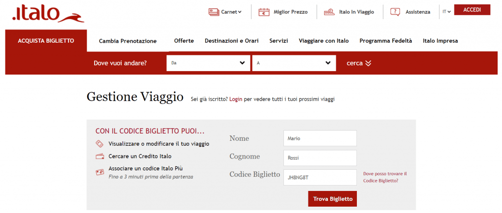 Rimborso Italo Treno - Gestione Viaggio